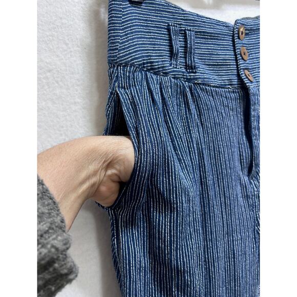 Free People Striped Pants 4 Blue White 100% Cotton High Rise Straight Leg Boho - Picture 5 of 9